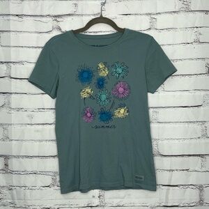 Life Is Good Summer Daisy Graphic Tee Women’s Small Blue Crusher-Lite T-Shirt